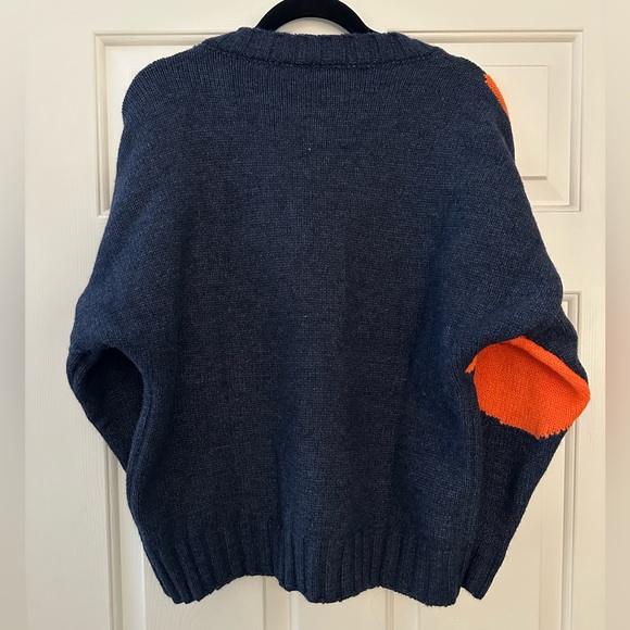 Navy Blue Sweater with Orange Floral Design - Picture 2 of 3